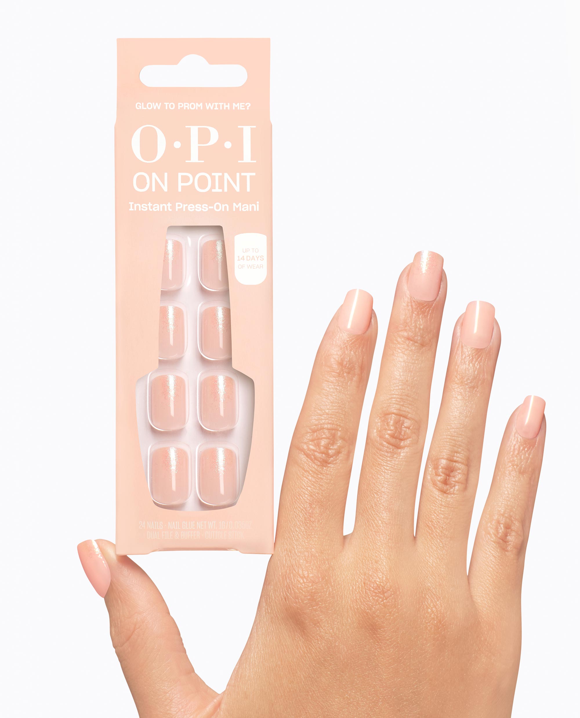 OPI Glow to Prom With Me? On Point Press-On Nails Hand and Product