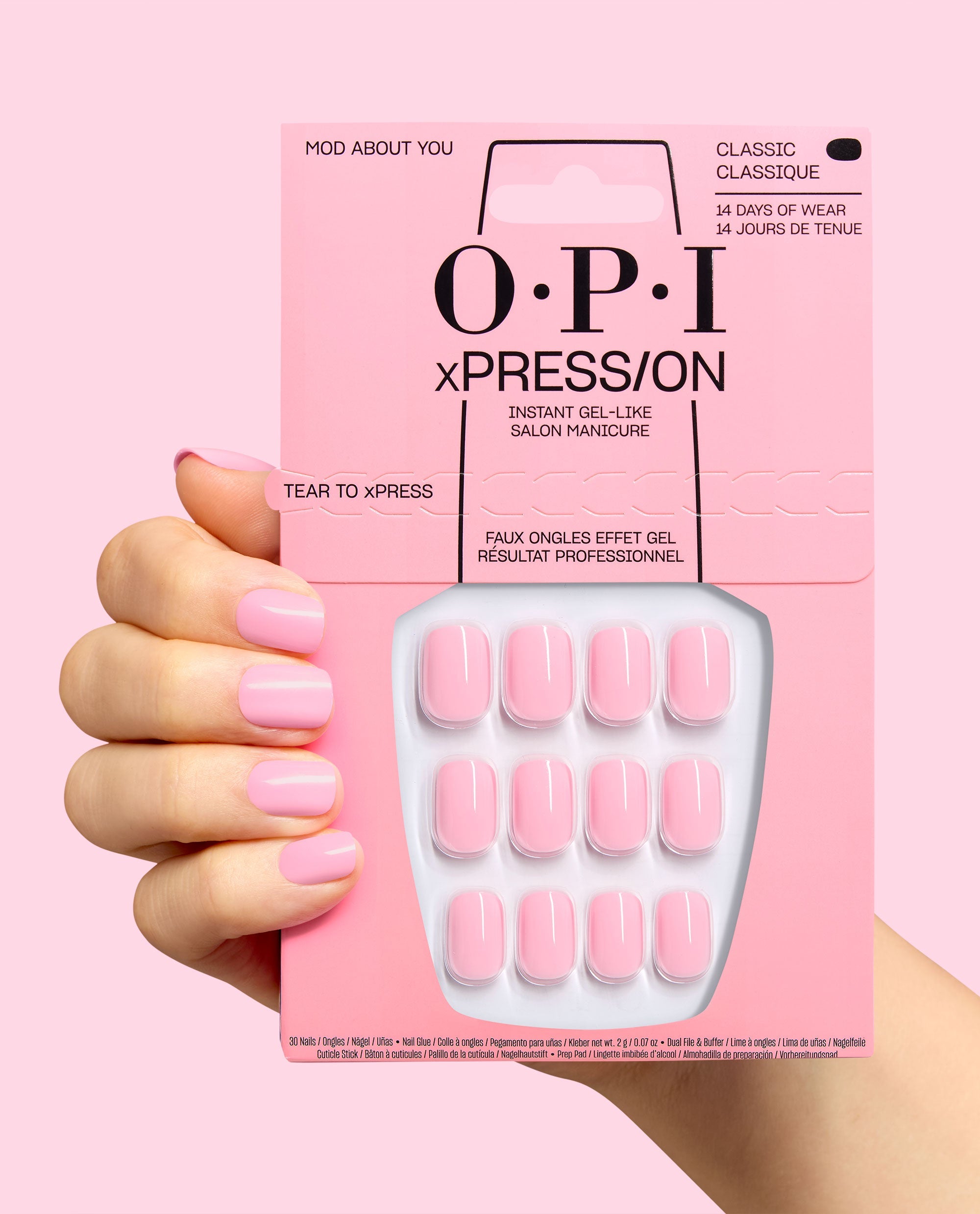 Mod About You Soft Pink Press-On Nails Hand and Product