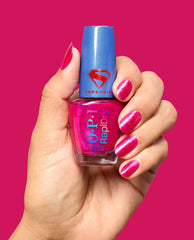 Solar Crush Pink-Blue Shimmer Quick-Dry Nail Polish Hand and Bottle